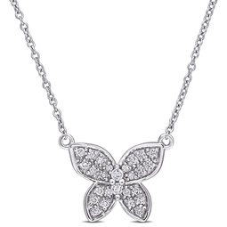1/8 ct tw diamond butterfly pendant with chain in 10k white gold