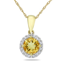 3/4 ct tgw citrine and 1/10 ct tw diamond halo pendant with chain in 10k yellow gold