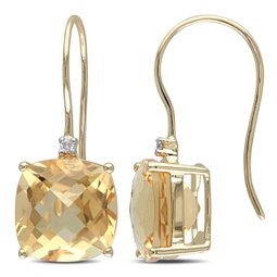 8 ct tgw cushion cut checkerboard citrine earrings with diamonds in 10k yellow gold