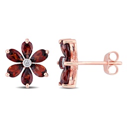 3 1/4 ct tgw garnet and diamond accent floral stud earrings in 10k rose gold
