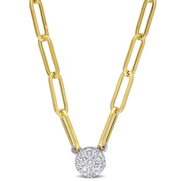 1/4 ct tw diamond cluster pendant in 14k white gold on a 3.3 mm polished paperclip chain in 14k yellow gold
