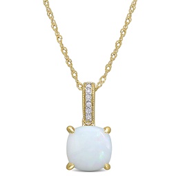 1 1/3 ct tgw opal and diamond accent milgrain pendant in 10k yellow gold