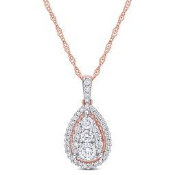 1/2 ct tw diamond halo teardrop pendant with chain with chain in 14k rose gold