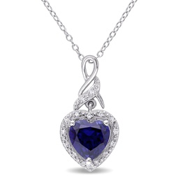 2 1/4 ct tgw created blue sapphire heart and 0.06 ct tw diamond twist pendant with chain in sterling silver