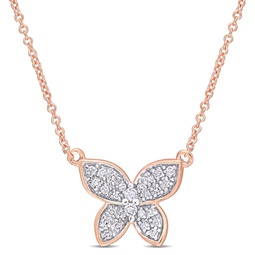 1/8 ct tw diamond butterfly pendant with chain in 10k rose gold