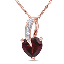 heart shaped garnet pendant and chain with diamonds in 10k rose gold