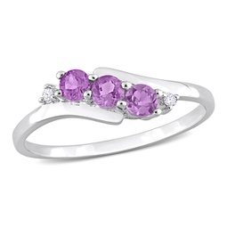 diamond and amethyst 3-stone ring in 10k white gold