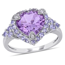diamond and 3.07 ct tgw heart shaped amethyst and tanzanite ring in 10k white gold
