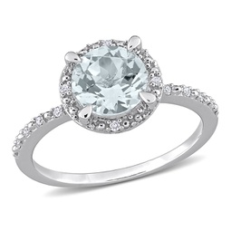 1 1/7ct tgw aquamarine and diamond accent halo ring in sterling silver