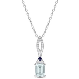 1ct tgw octagon aquamarine blue sapphire and 1/10ct tdw diamond necklace in sterling silver
