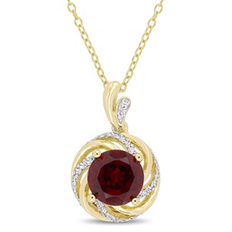 2 1/7 ct tgw garnet white topaz and diamond swirl pendant with chain in yellow plated sterling silver