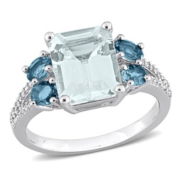 3 4/5ct tgw aquamarine and london-blue topaz with 1/10ct tw diamond ring in sterling silver