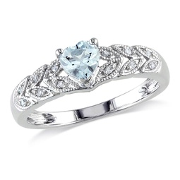 1/3ct tgw aquamarine and diamond accent vintage heart ring in sterling silver