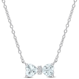 3/4 ct tgw heart aquamarine and diamond accent bow necklace in sterling silver