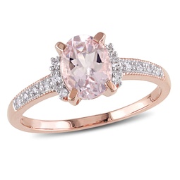 1 1/7ct tgw oval cut morganite and diamond accent ring in rose plated sterling silver