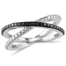black diamond crisscross ring in sterling silver with black rhodium