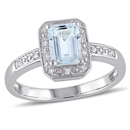 1ct tgw emerald cut aquamarine and diamond accent ring in sterling silver