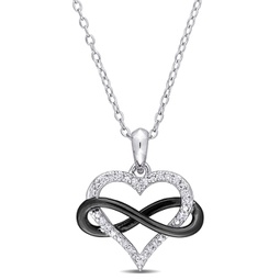 1/10ct tdw diamond heart infinity pendant with chain in sterling silver with black rhodium