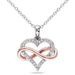 1/10ct tdw diamond infinity heart pendant with chain in 2-tone pink and white sterling silver
