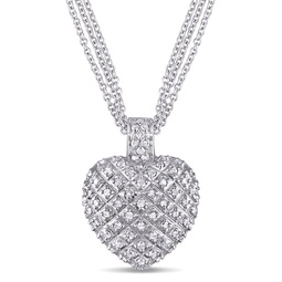 1ct tdw diamond heart pendant with triple chain in sterling silver