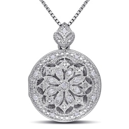 1/10ct tdw diamond floral vintage locket pendant with chain in sterling silver