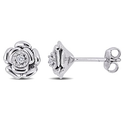 diamond floral stud earrings in sterling silver