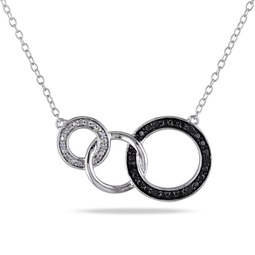 1/10ct tdw diamond circle link necklace in sterling silver with black rhodium