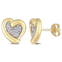 1/6ct tdw diamond heart stud earrings in yellow plated sterling silver