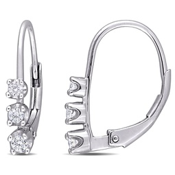 1/4ct tdw 3 stone diamond leverback earrings in sterling silver