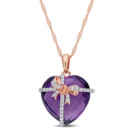 12 ct tgw amethyst and 1/8 ct tdw diamond heart pendant with chain in 10k rose gold