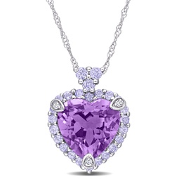 halo diamond and 3 4/5 ct tgw heart shaped tanzanite amethyst pendant with chain in 10k white gold