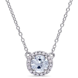 1/10ct tw diamond and aquamarine halo necklace in sterling silver