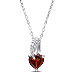 1 3/8 ct tgw heart shape garnet and diamond accent drop pendant with chain in sterling silver
