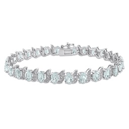 11 1/5ct tgw oval aquamarine and diamond accent s link tennis bracelet in sterling silver