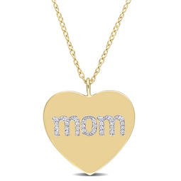 womens 1/10ct tdw diamond mom heart pendant w/ chain in yellow plated sterling silver