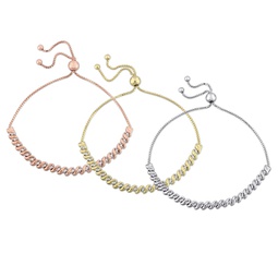 3 piece set of 3/4ct tdw diamond bolo bracelest in white, yellow and rose plated sterling silver
