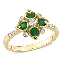 womens 1/3ct tgw emerald and 1/10ct tw diamond geometric engagement ring in 14k yellow gold