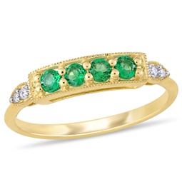 womens 1/8ct tgw created emerald and diamond accent bar ring in 10k yellow gold
