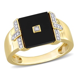 8ct tgw square black onyx and 1/10ct tw diamond mens ring in yellow plated sterling silver