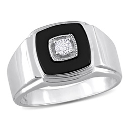 2 1/3ct tgw square black onyx and 1/6ct tw diamond mens ring in sterling silver