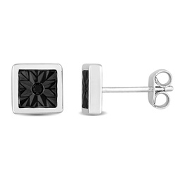 black diamond accent square mens stud earrings in sterling silver