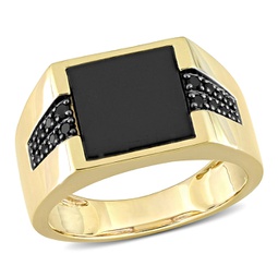 8ct tgw black onyx and 1/6ct tw black diamond mens ring in 10k yellow gold