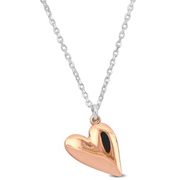 pink heart necklace on diamond cut cable chain in sterling silver - 16.5+1 in.
