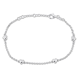 four heart charm station bracelet on diamond cut rolo chain in sterling silver- 7+1 in.