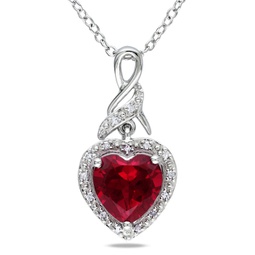 2 4/5ct tgw created ruby heart and diamond twist pendant with chain in sterling silver