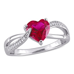 1 5/8ct tgw created ruby and diamond heart crossover ring in sterling silver