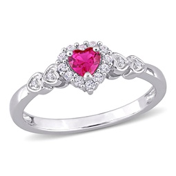 2/5ct tgw created ruby created white sapphire and diamond-accent halo heart ring in sterling silver