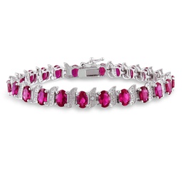 18ct tgw created ruby and diamond s-link bracelet in sterling silver