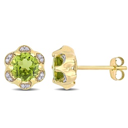 1 4/5ct tgw peridot and diamond accent flower stud earrings in 14k yellow gold