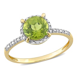 1 1/2ct tgw peridot halo ring with diamond accents in 10k yellow gold